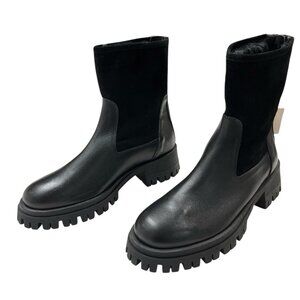 Lamica Italy Boots Women 9 Black Leather Combat Sherpa Lined Chunky Goth 90s Y2K